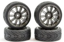 FASTRAX FAST0077GM 1/10 STREET/TREAD TYRE 20SP GUN METAL WHEEL